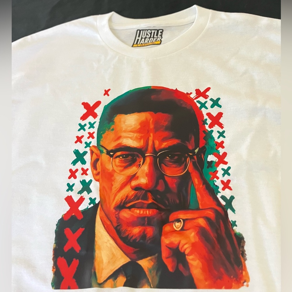 Malcolm X Focused Concentrate Deep Thought Red Green X Painting Men’s White Tee